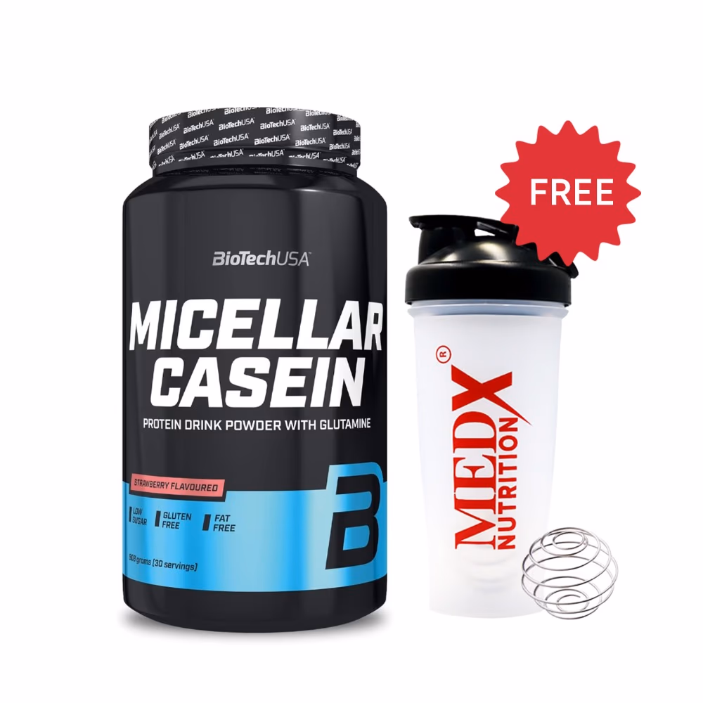 BioTechUSA Micellar Casein Strawberry 908g: Slow-Release Protein for Nighttime Muscle Recovery