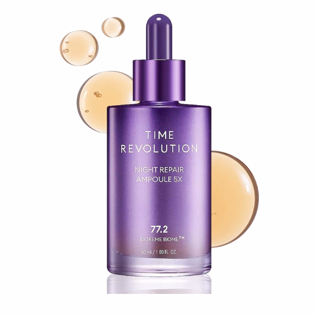 Missha Time Revolution Night Repair Ampoule 5X 50ml – 77.2% Extreme Biome & 10 Probiotics | Overnight Anti-Aging Treatment
