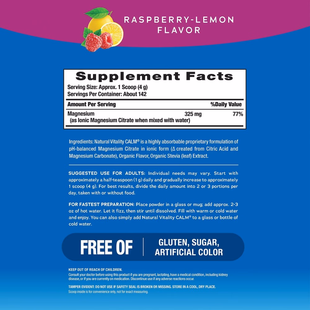 Natural Vitality Calm Magnesium Citrate Powder – Raspberry Lemon Flavor, 567g 4