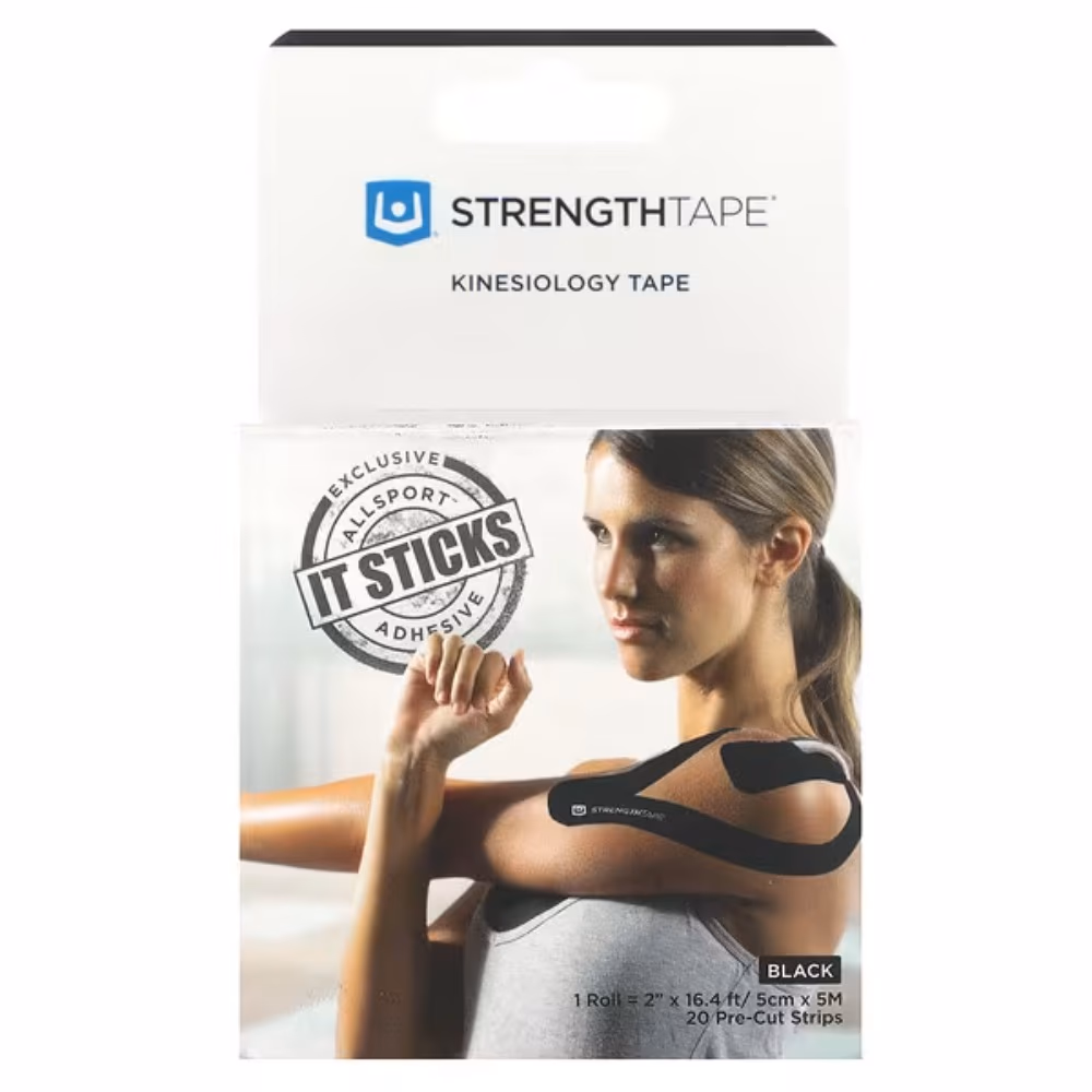 StrengthTape Kinesiology Black Pre-Cut Strips – 20 Pack