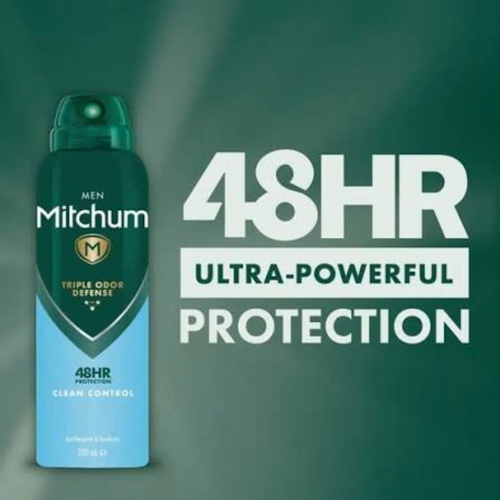 Mitchum Men's Clean Control 48HR Triple Odour Protection Antiperspirant and Deodorant Spray 200ml with Sweat and Odour Control 2