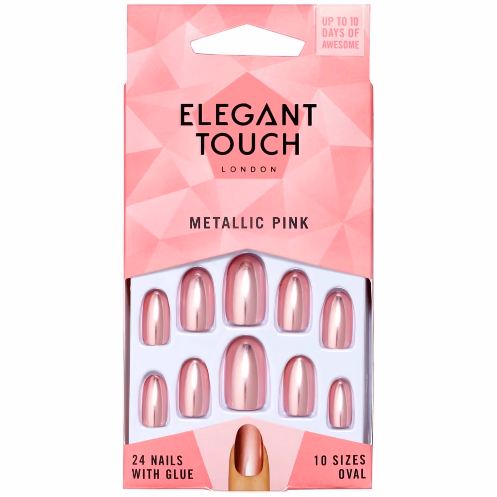 Elegant Touch Metallic Pink Nails 24s 1