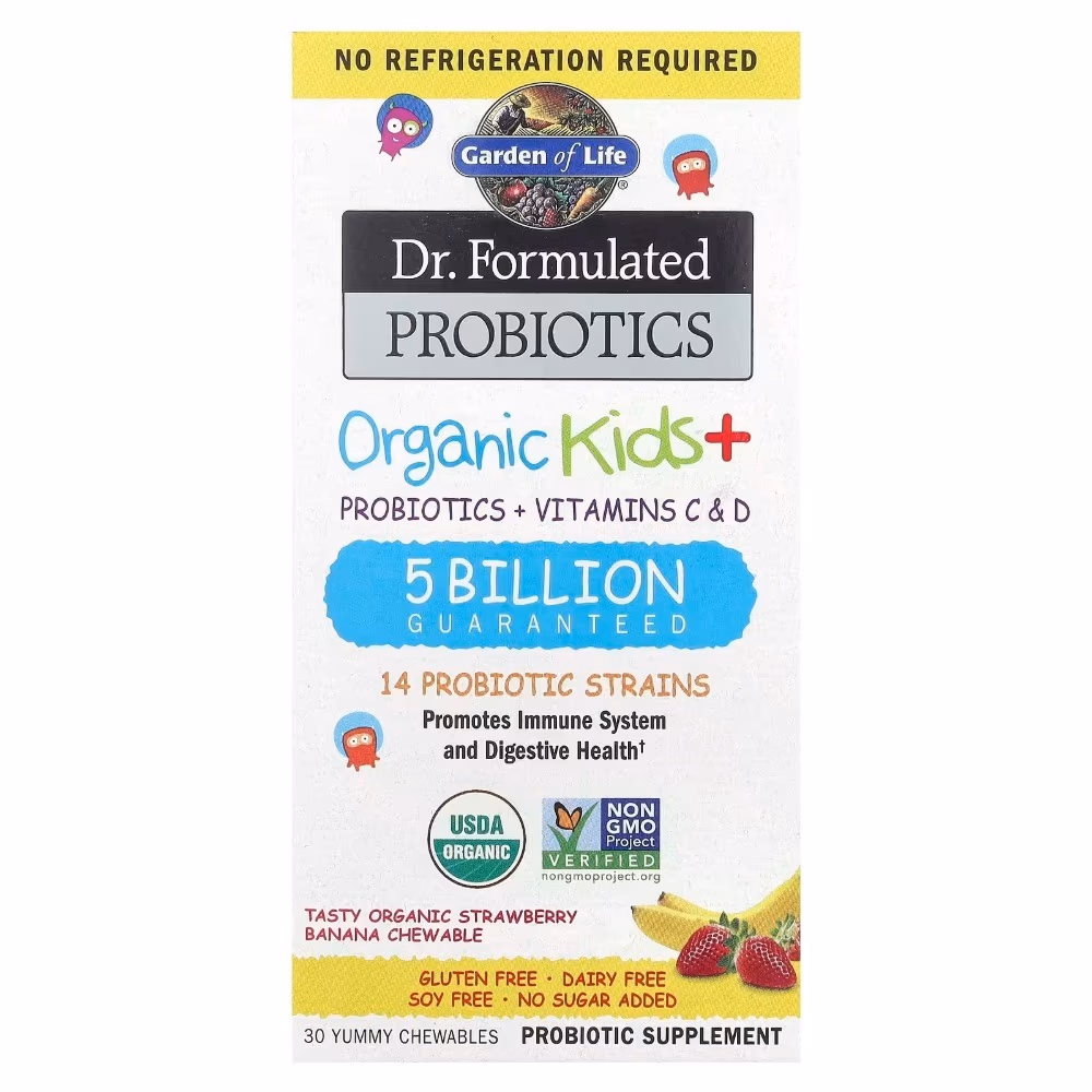 Garden Of Life Dr.Formulated Probiotics Organic Kids + 5Billion Strawberry Banana Chewables 30S 1