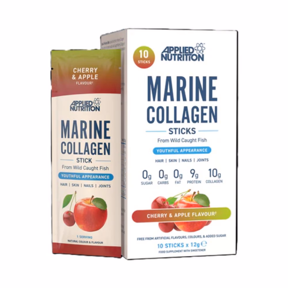 Applied Nutrition Liquid Marine Collagen 10 Gels x 30g – Cherry & Apple | 10g Collagen & 10g Protein per Gel | Recovery, Hair, Skin, Nails & Joints