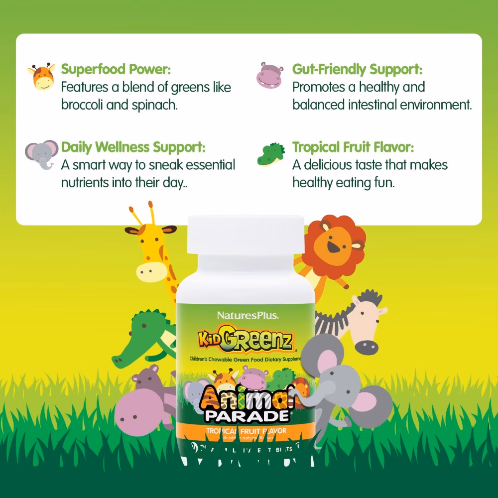 Natures Plus  Animal Parade Kidzgreenz Chewables Tablet Trop Fruit 90 3