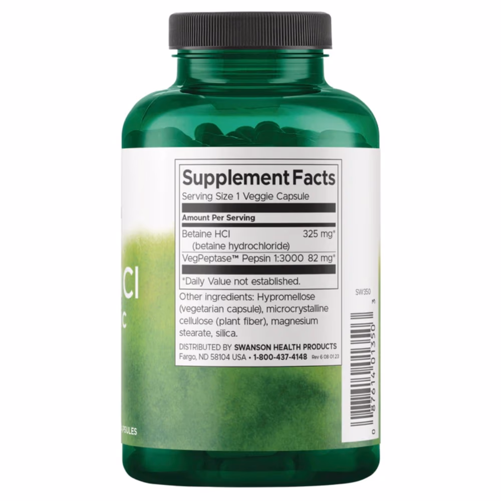 Swanson Betaine HCl with VegPeptase – Digestive Health Support Supplement, 250 Veggie Capsules 2