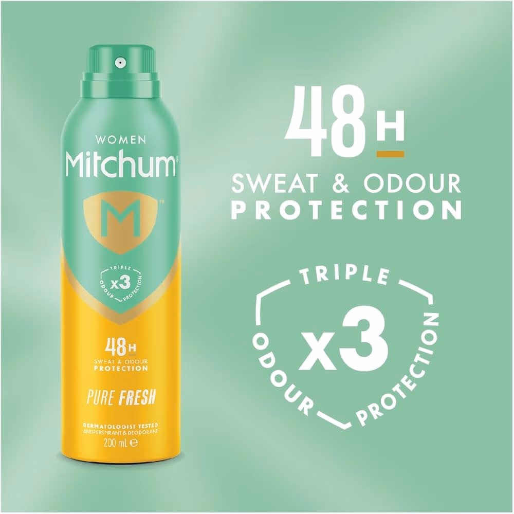 Mitchum Women's Pure Fresh 48HR Triple Odour Protection Antiperspirant and Deodorant Spray 200ml Long Lasting Sweat and Odour Protection 2