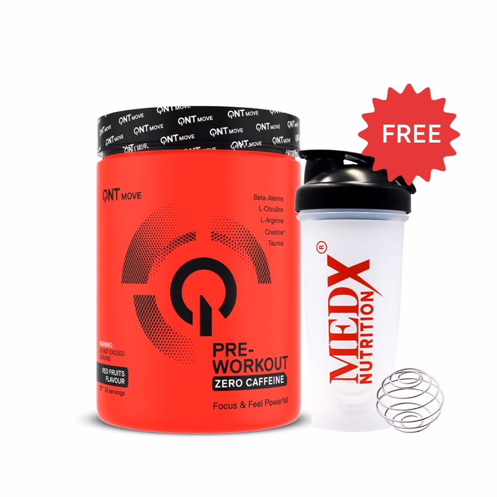 QNT Move Pre Workout Zero Caffeine Red Fruits Flavor 300g