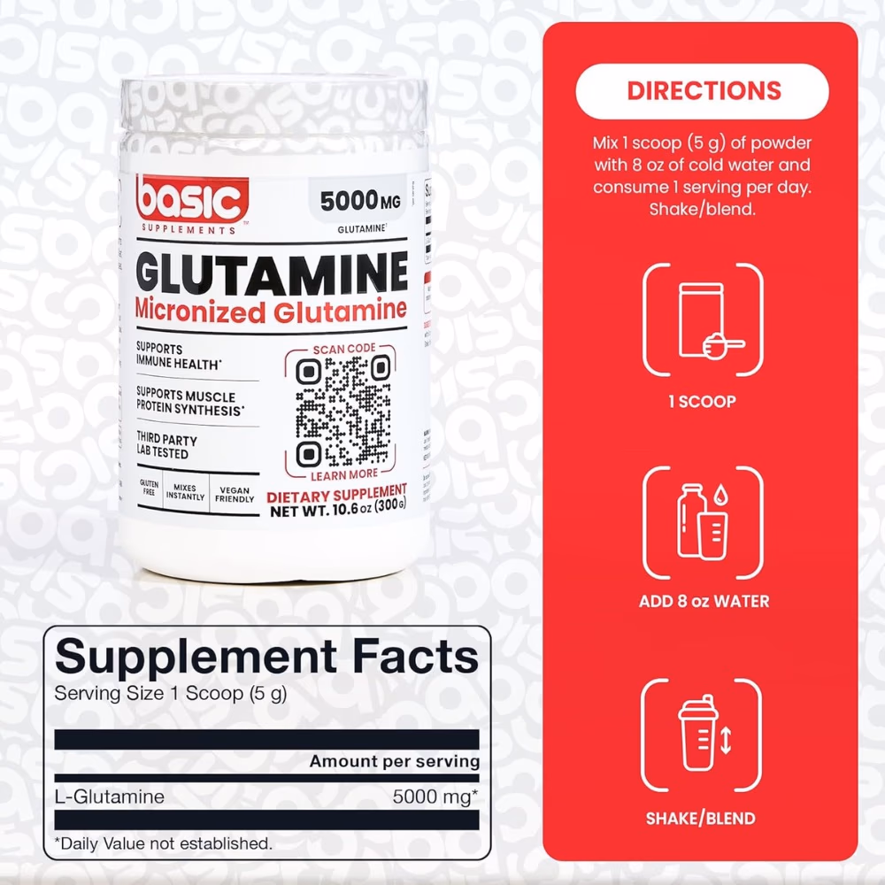 Basic Glutamine Micronized 5000mg Powder 300g 4
