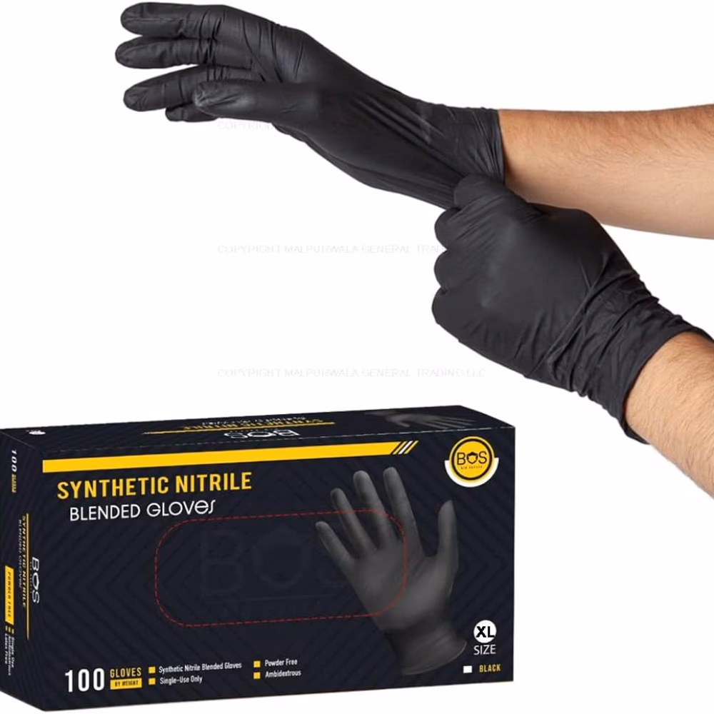 BOS Synthetic Nitrile Blended Gloves 100 Count, Black Medium 2