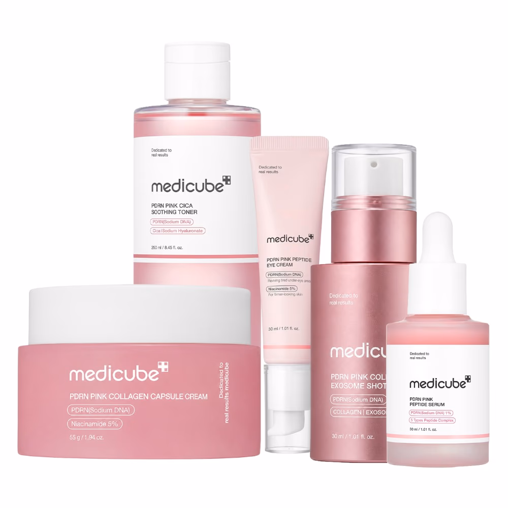Medicube PDRN Pink 5-Piece Full Routine Set – Collagen Capsule Cream, Peptide Serum, Toner, Exosome Shot & Eye Cream 1