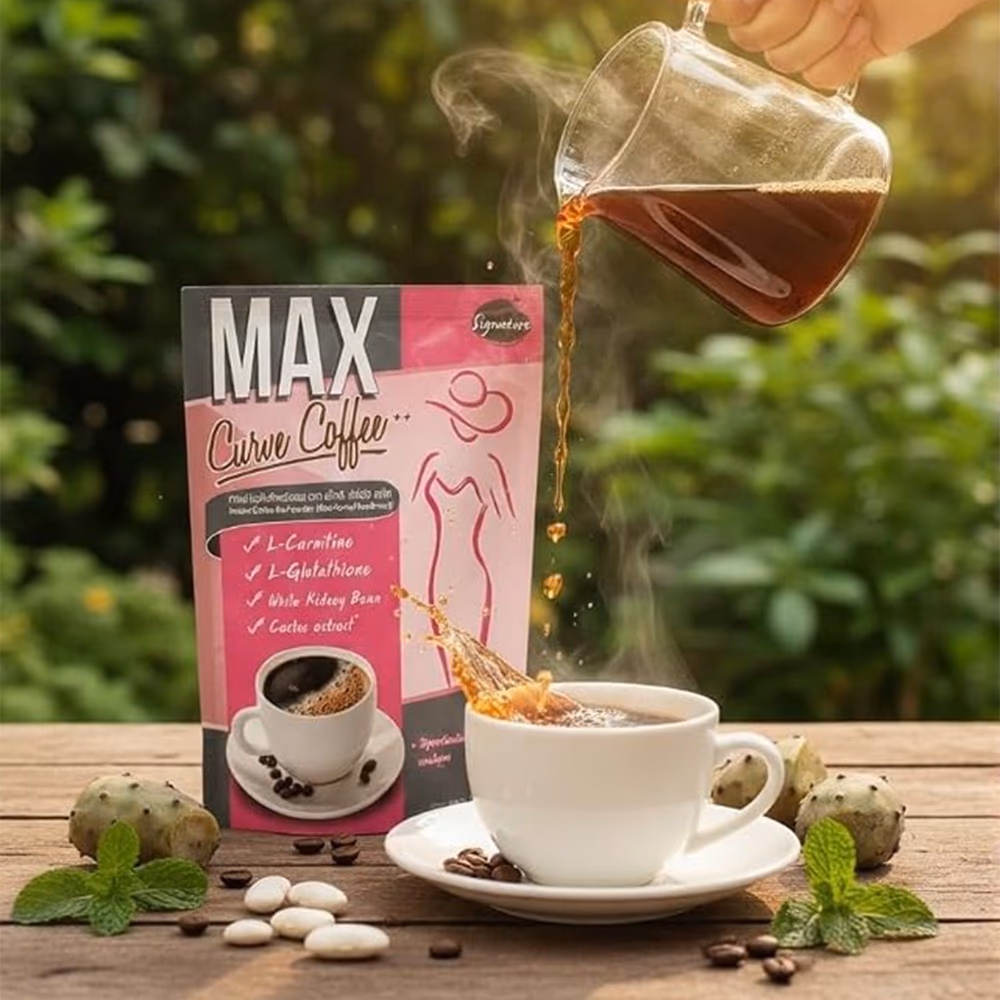 Max Curve Coffee Signature – Instant Coffee Mix Powder with L-Carnitine, L-Glutathione, White Kidney Bean & Cactus Extract – 10 Sachets 2