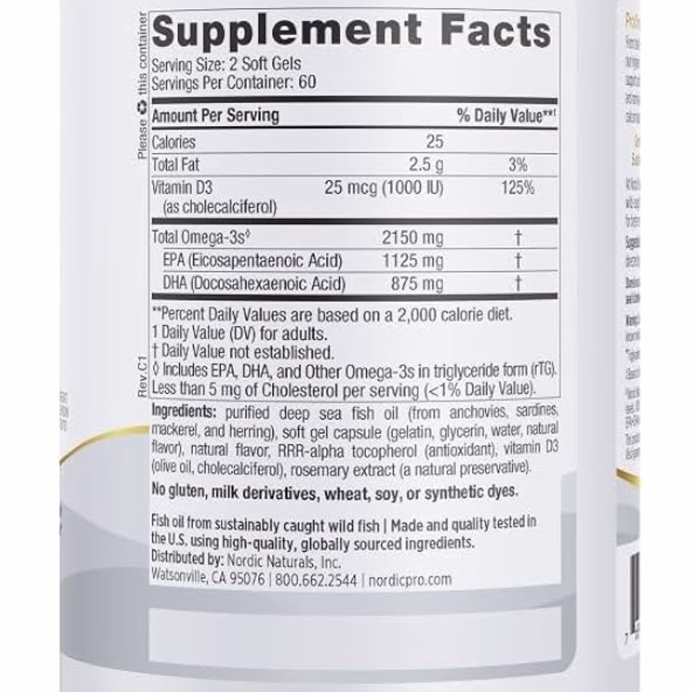 Nordic Naturals ProOmega 2000-D, 120 Soft Gels – High-Intensity Omega-3 Fish Oil with Vitamin D3 for Cardiovascular and Bone Support 2