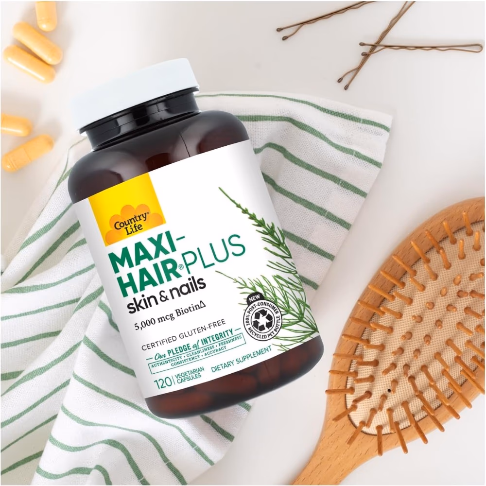 Country Life Maxi-Hair Plus Biotin 5000 mcg Hair, Skin Nails 120 Capsules