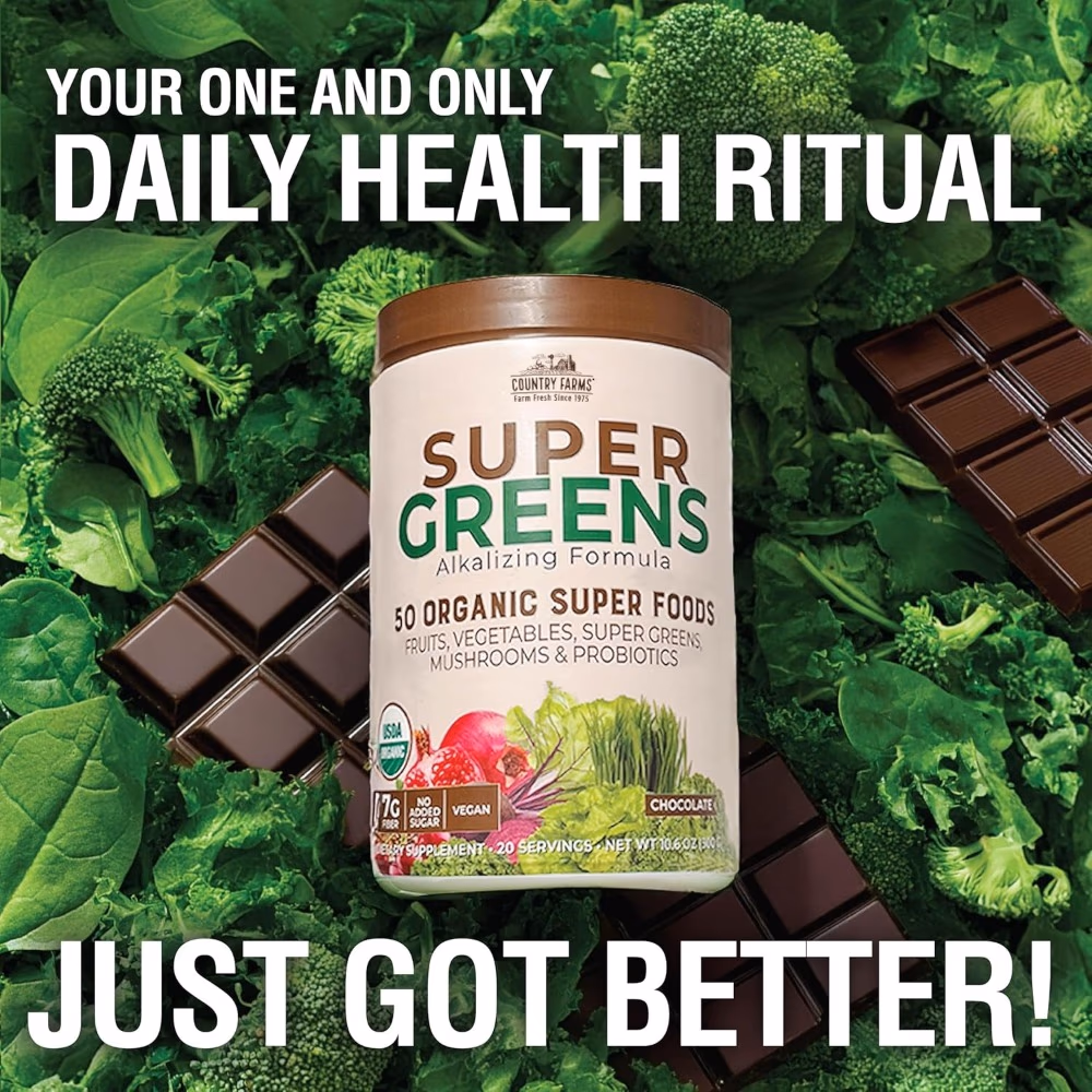 Country Farms Super Greens Superfood Powder, Chocolate Flavor, 300g 5