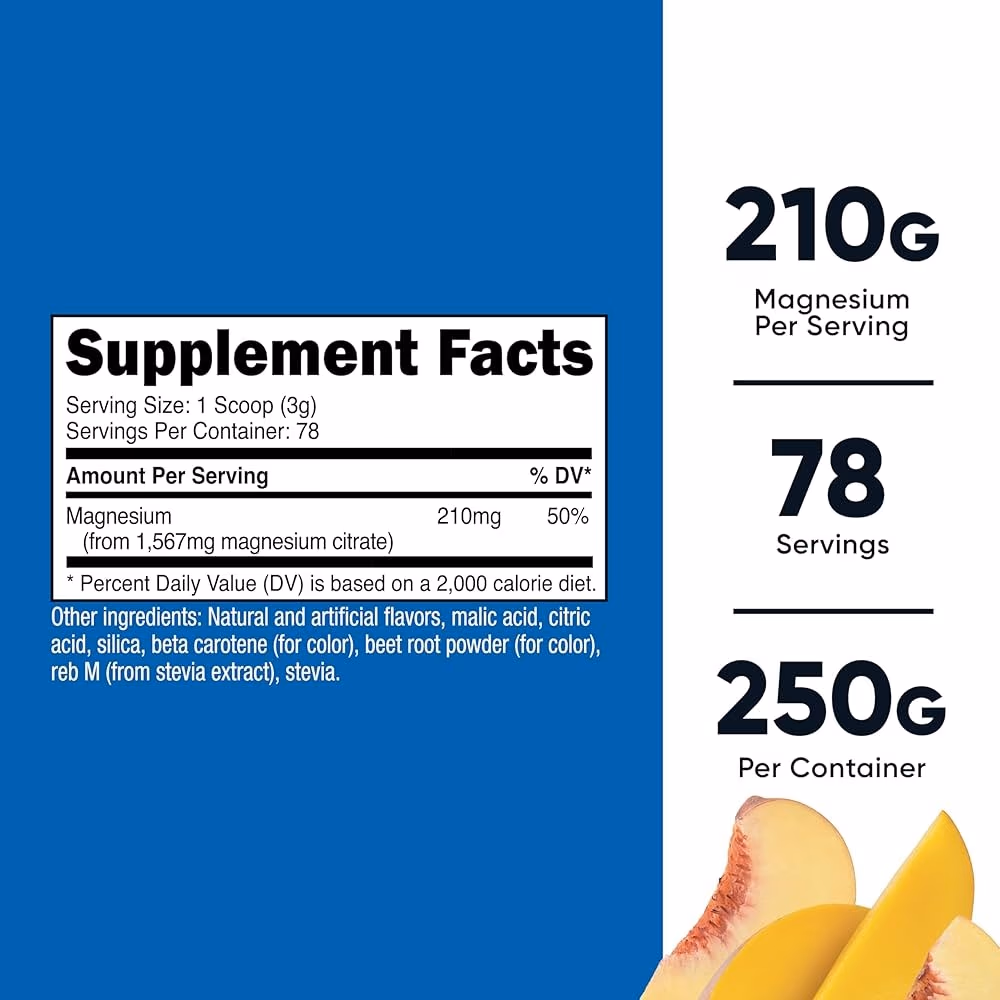 Nutricost Magnesium Citrate Powder, 500g – Peach Mango Flavored Magnesium Supplement for Muscle and Digestive Support 3