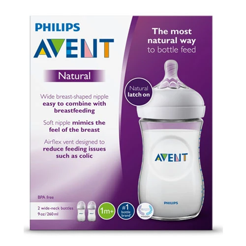 Philips Avent Natural Feeding Bottle 1m+ 260ml SCF 033,27 - Pack of 2 1