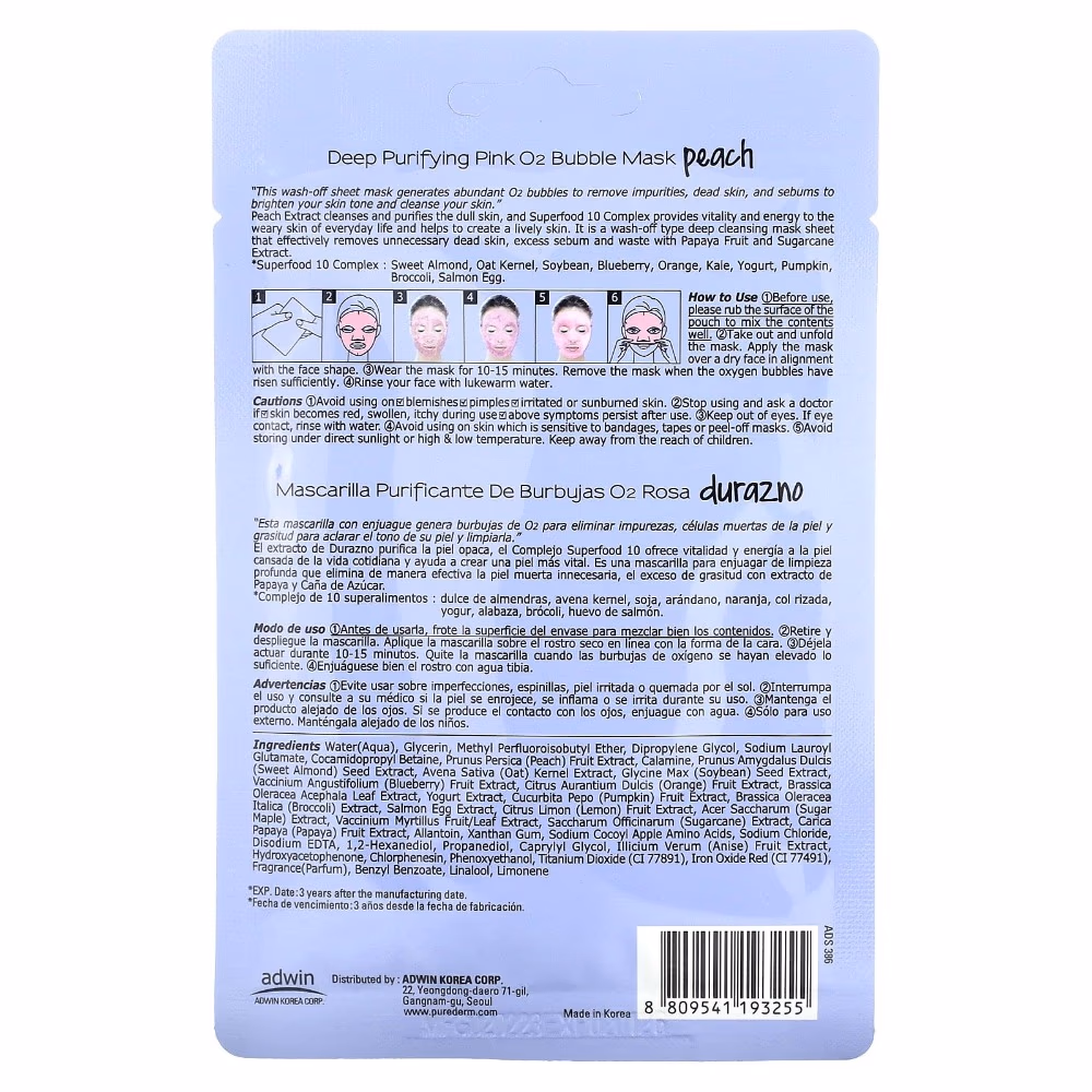 Purederm Deep Purifing Pink O2 Bubble Mask Peach 25gm 2
