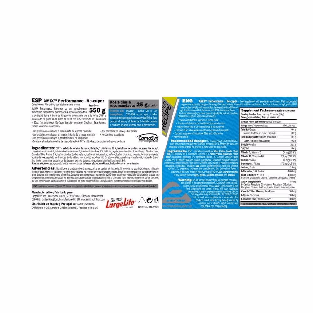 Amix Re-Cuper Recovery Powder Lemon Lime 550g 3