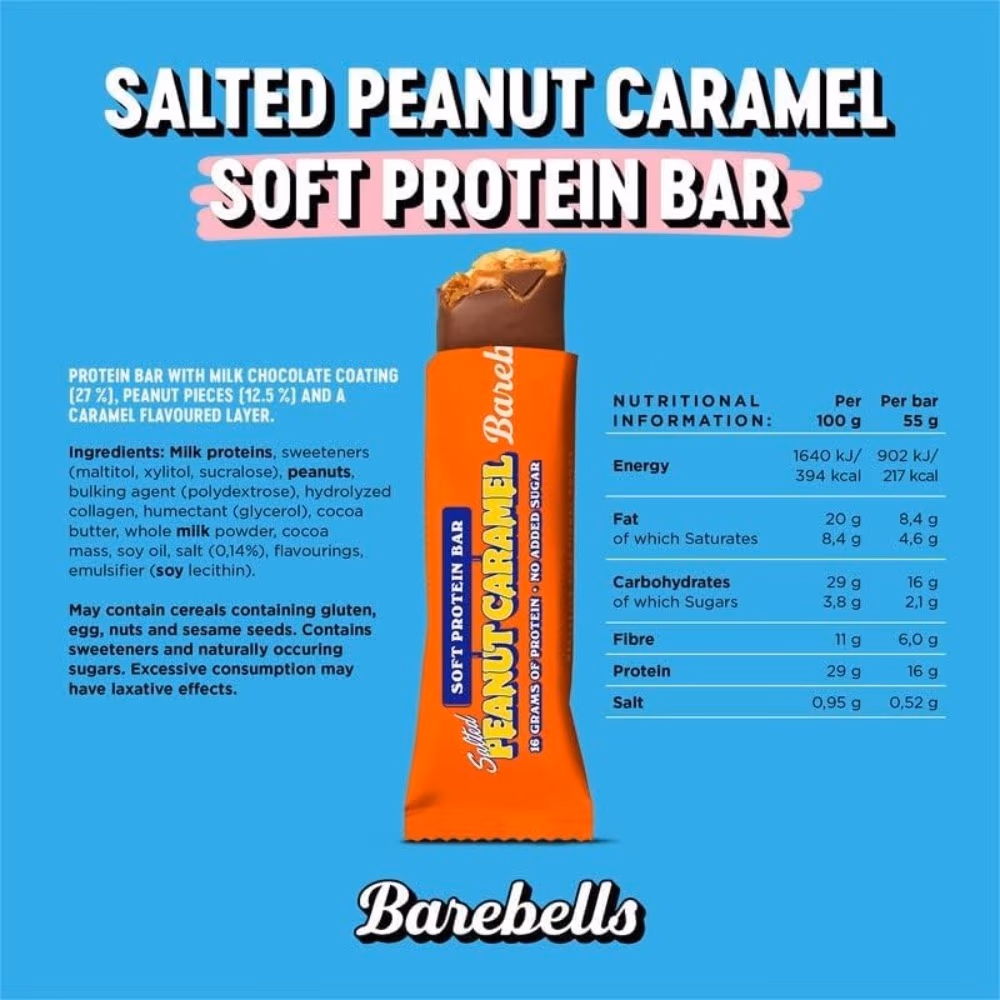 Barebells Salted Peanut Caramel Soft Protein Bar - 55g (Box of 12) 4
