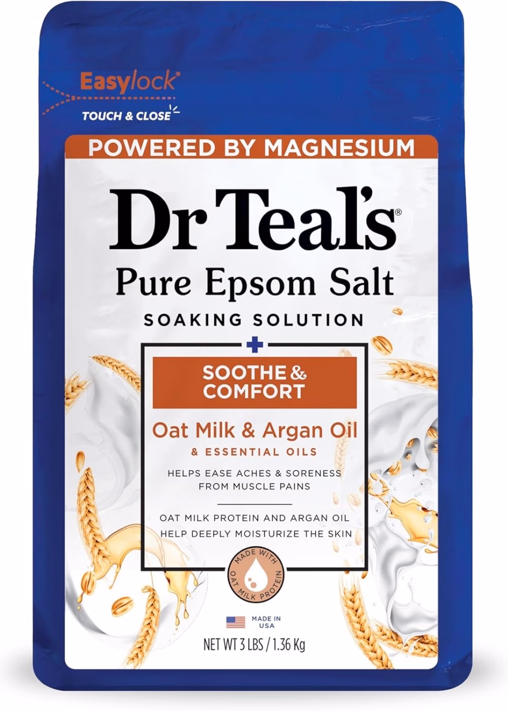 Dr Teal's Epsom Salt Soaking Solution with Oat Milk & Argan Oil, 1.36kg