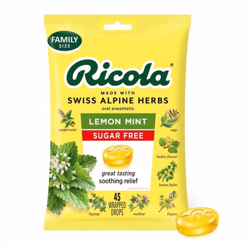 Ricola Lemon Mint Sugar Free Wrapped Drops - 45 Counts