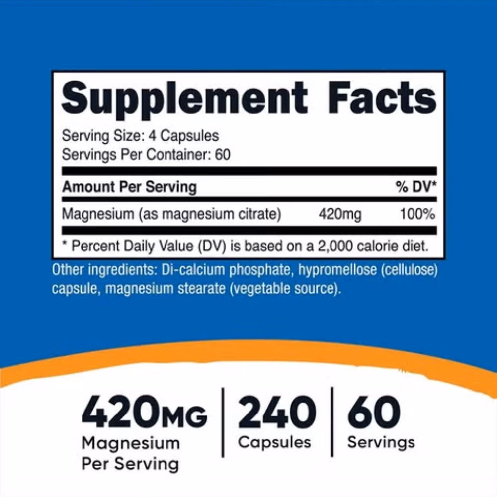Nutricost Magnesium Citrate 420mg, 120 Capsules – Highly Bioavailable Mineral Supplement for Muscle, Nerve, and Digestive Support 3
