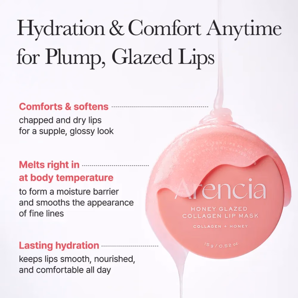 Arencia Honey Glazed Collagen Lip Mask Overnight Hydrating Lip Treatment for Plump Lips 15g 4