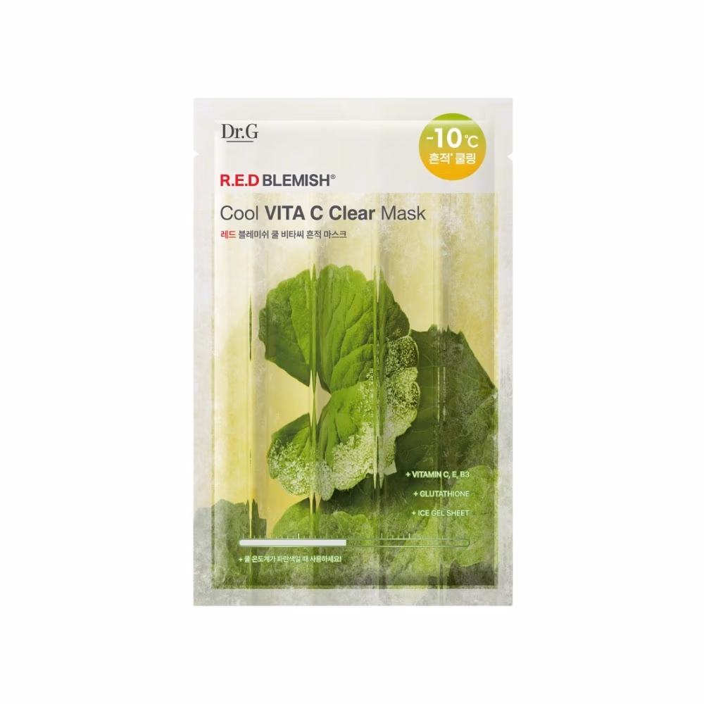 Dr.G R.E.D Blemish Cool Vita C Clear Mask Single Sheet – Vitamin C, E, B3 & Glutathione | Minus 10°C Ice Gel Brightening Sheet Mask 1