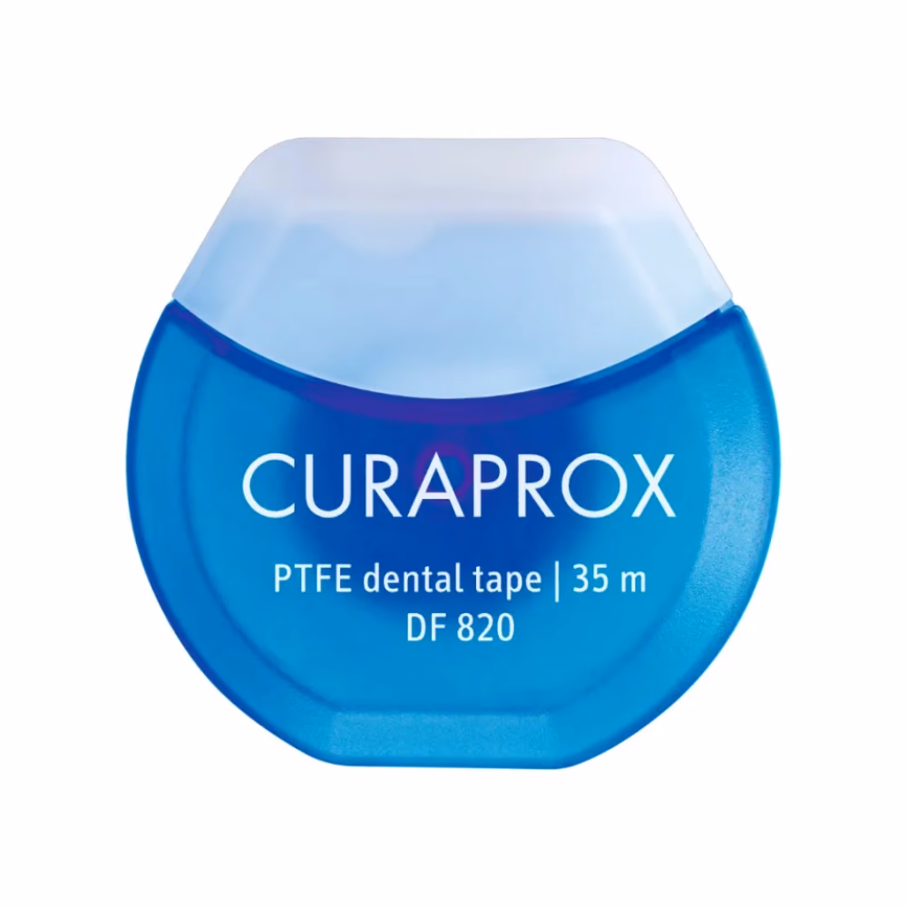 Curaprox DF 820 PTFE Dental Tape, 35m – Shred-Resistant Floss for Tight Interdental Spaces