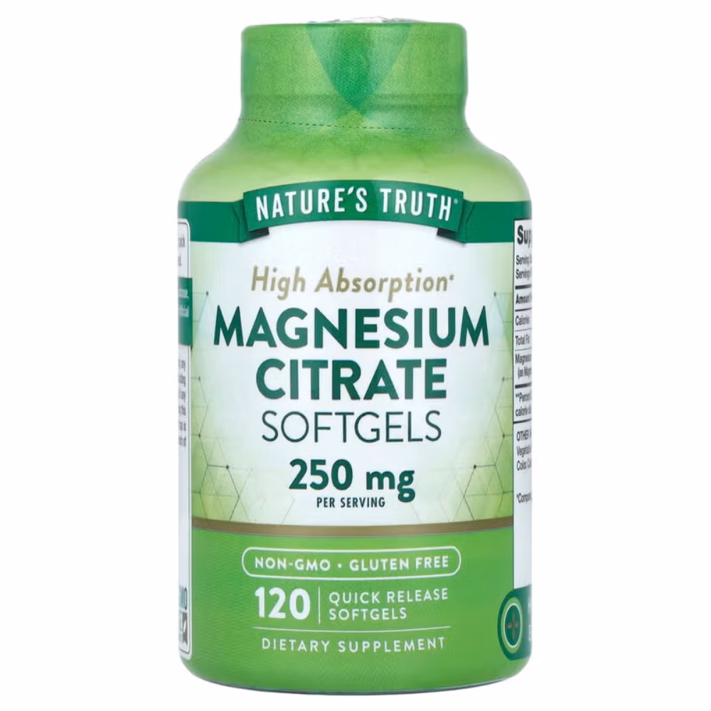Nature's Truth High Absorption Magnesium Citrate 250 mg Quick Release Softgels, Non GMO, Gluten Free, 120 Softgels