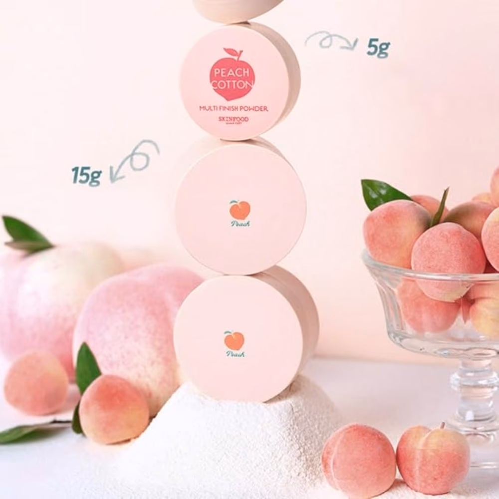 Skinfood Peach Cotton Multi Finish Powder 15gm – Micro-Silica & Calamine Sebum Control | Silk Powder Setting Loose Powder 4