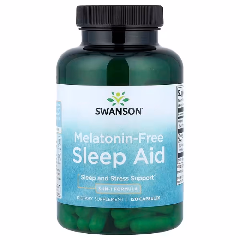 Swanson Melatonin-Free Sleep Aid – 3-in-1 Formula for Sleep and Stress Support, 120 Capsules