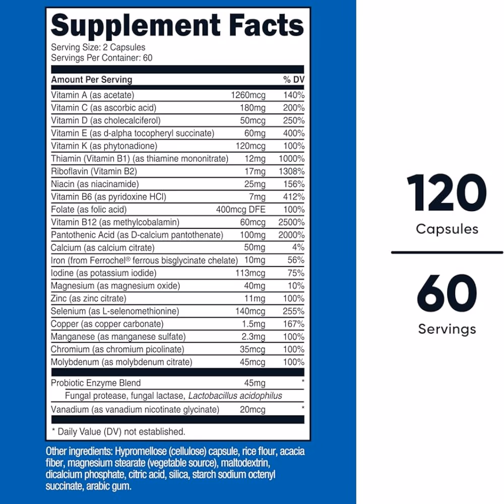 Nutricost Multivitamin – Probiotics with 22 Vitamins & Minerals – 120 Capsules (60 Servings) 2