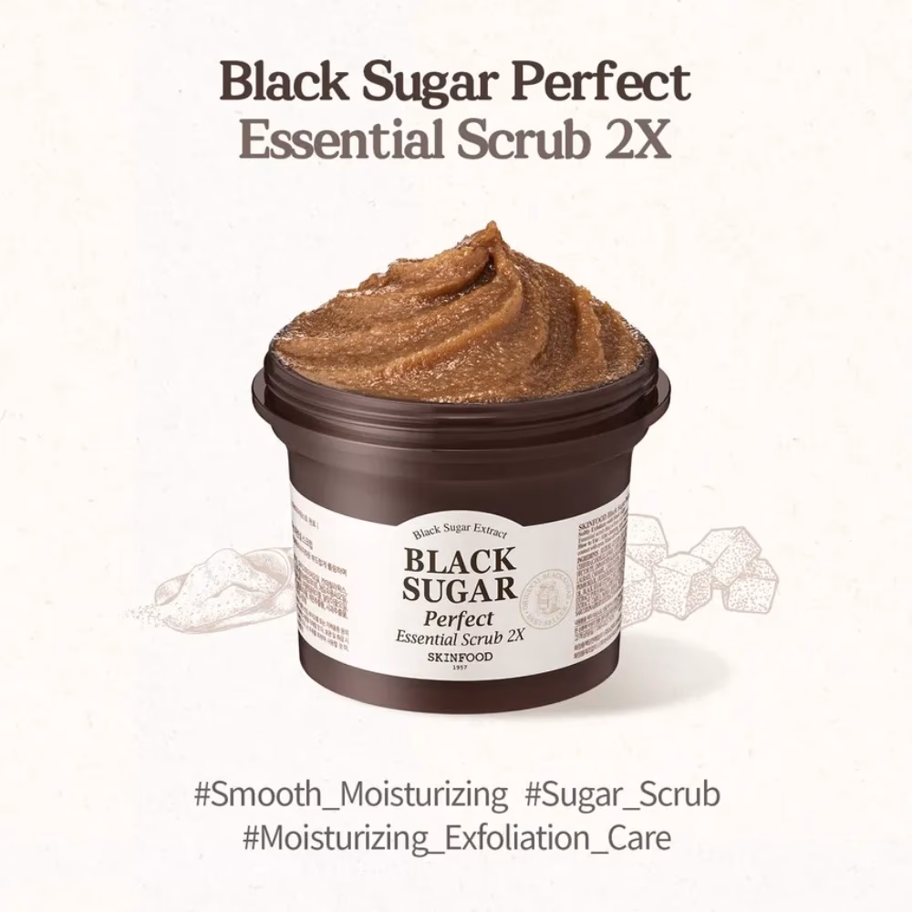 Skinfood Black Sugar Perfect Essential Scrub 2X 210gm – Dual-Action Black Sugar Exfoliator | Physical & Chemical Exfoliation in One 3