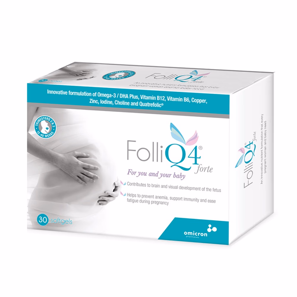 FolliQ4 Forte Prenatal Supplement with Omega-3, DHA, and Quatrefolic, 30 Softgels