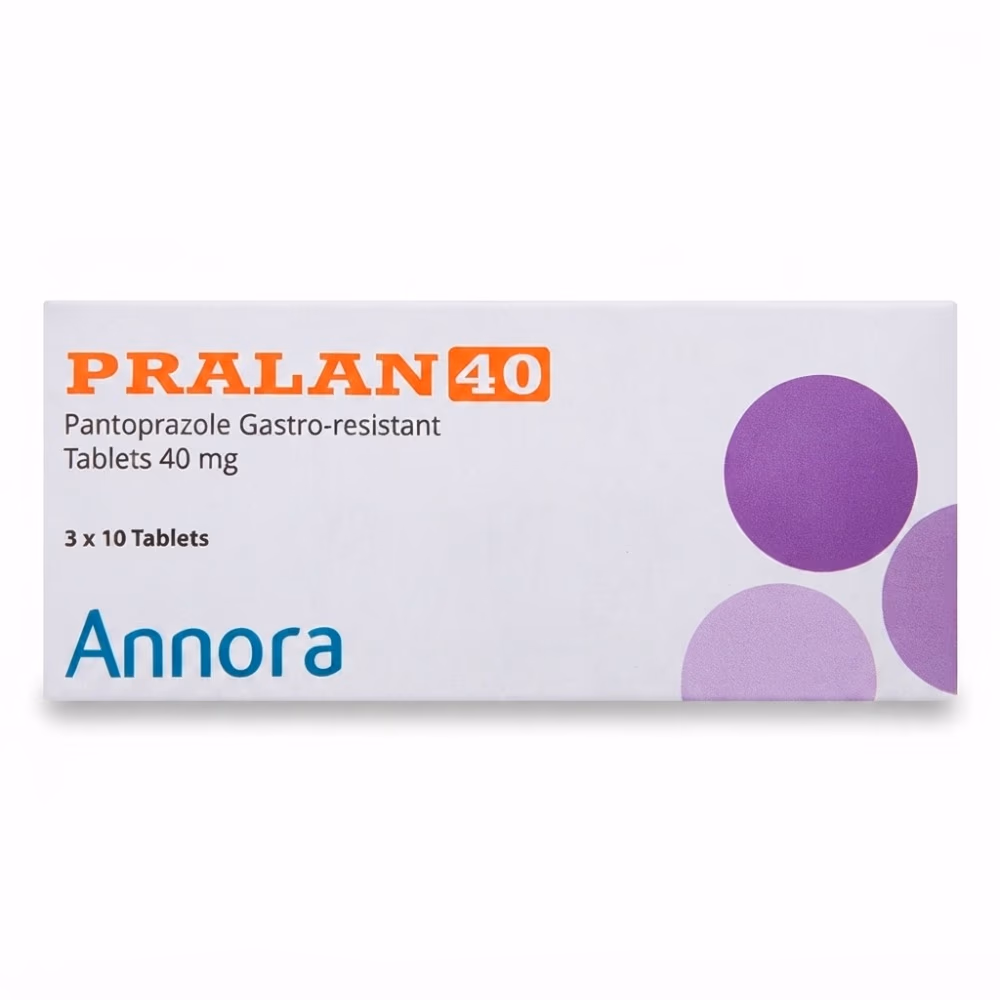Pralan 40 Pantoprazole 40mg Gastro Resistant Tablets, 30 Tablets (3 x 10), by Annora