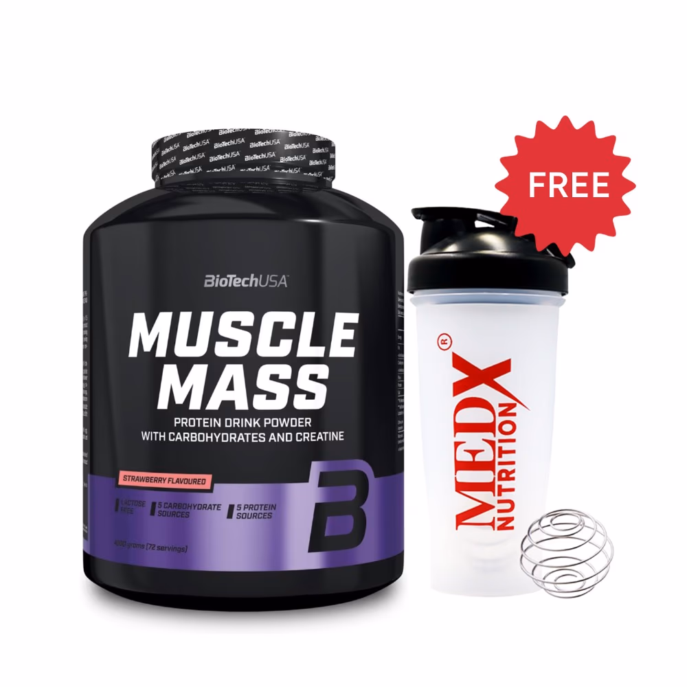 BioTechUSA Muscle Mass Strawberry 4000g: High-Calorie Gainer for Muscle Growth & Strength Support 1