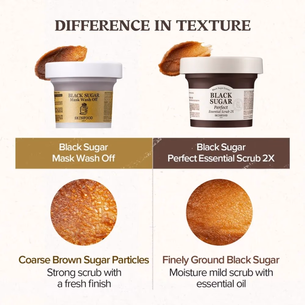 Skinfood Black Sugar Perfect Essential Scrub 2X 210gm – Dual-Action Black Sugar Exfoliator | Physical & Chemical Exfoliation in One 5