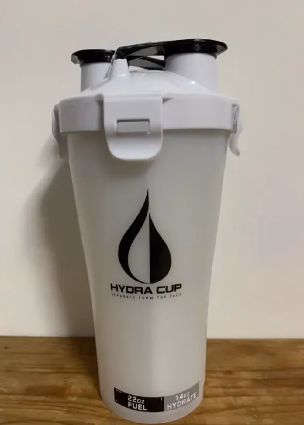 Hydra Cup Dual Shaker Bottle – “FC” White – 22oz + 14oz | 2-in-1 Protein Shaker for Pre & Post Workout Drinks 2