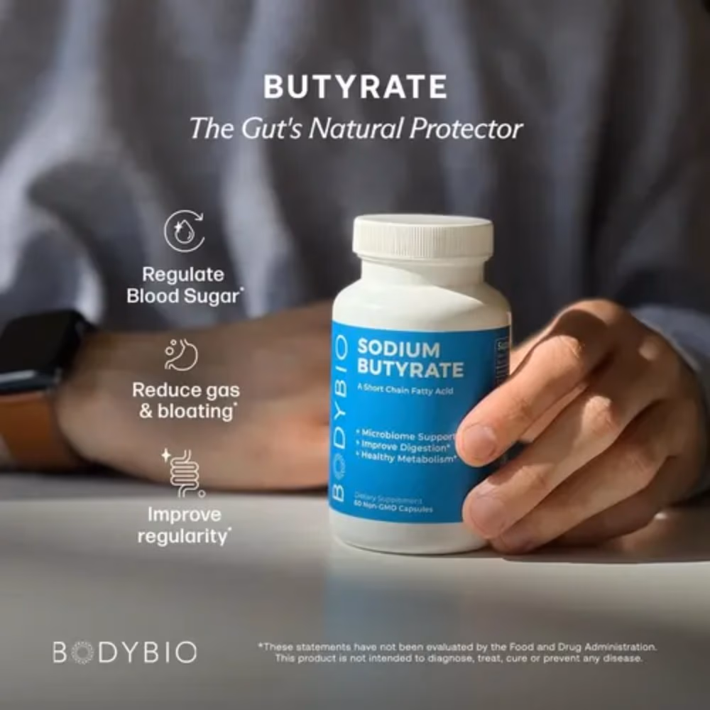 BodyBio Sodium Butyrate Gut Health Supplement with Short Chain Fatty Acid, Non GMO, 100 Capsules 4