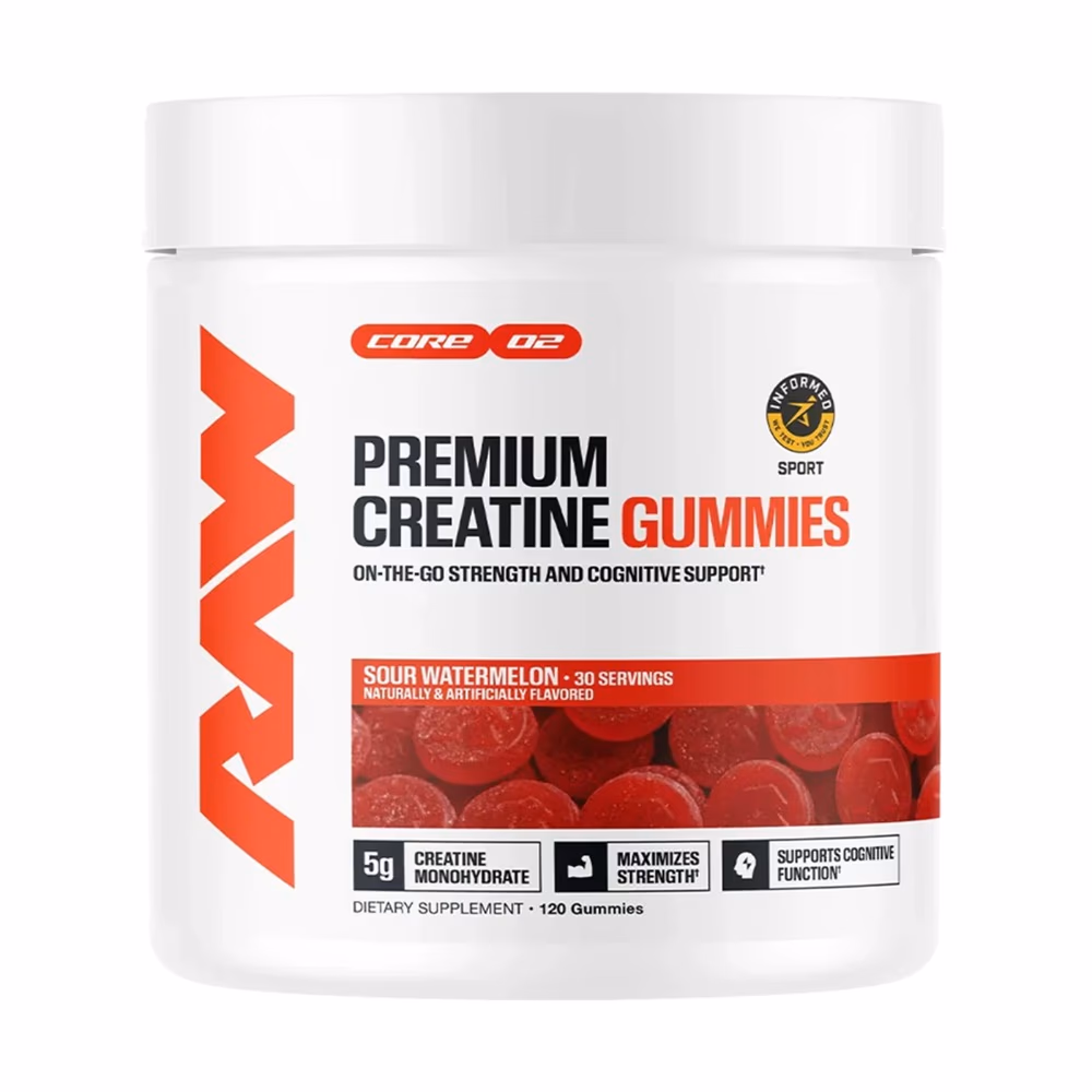 Raw Nutrition Premium Creatine Gummies – Sour Watermelon | On The Go Strength and Cognitive Support | 120 Gummies (30 Servings)