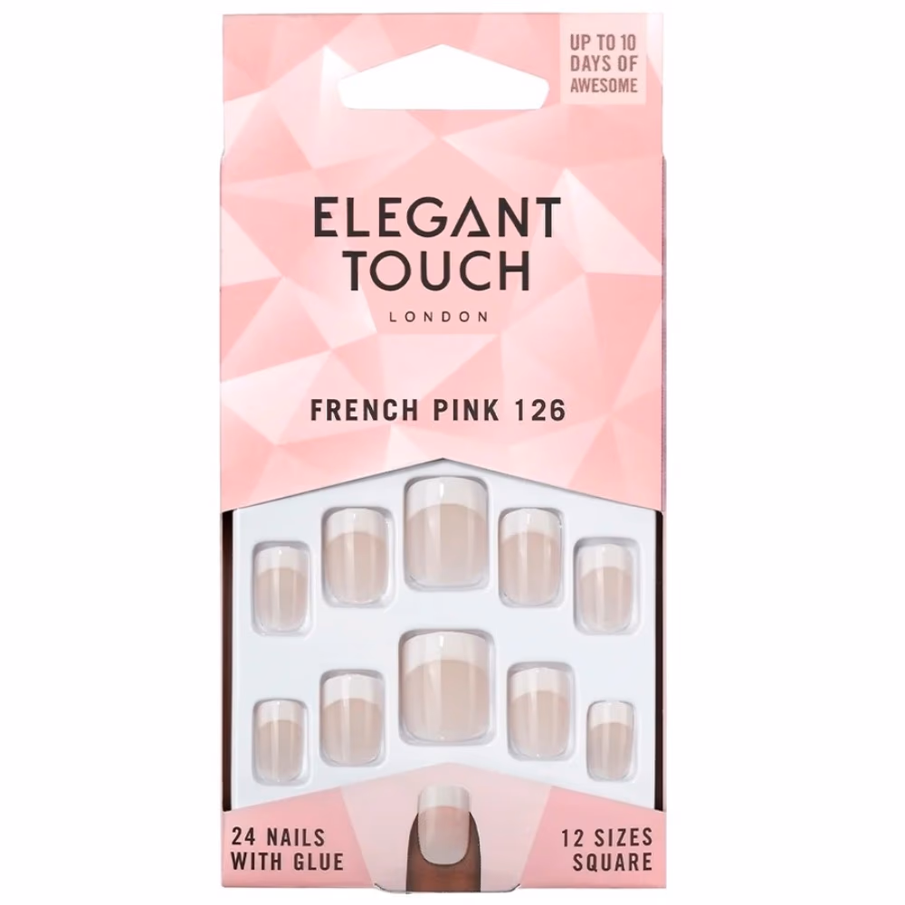 Elegant Touch French Pink Nails with Glue – 24-Pack 1