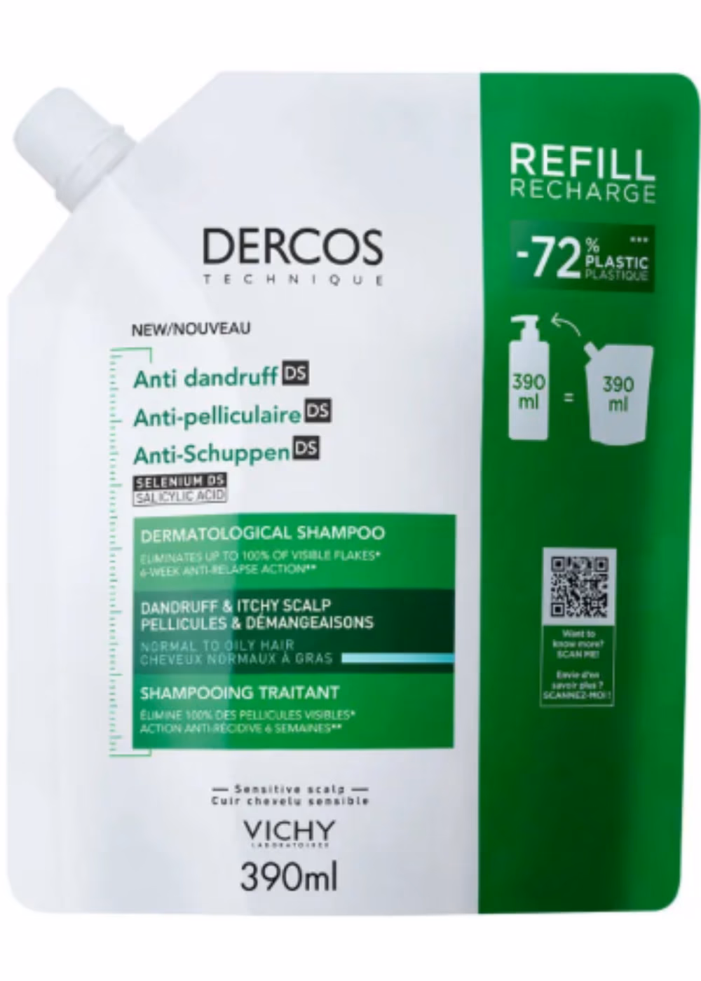 Vichy Dercos Anti-Dandruff Shampoo Refill – Normal to Oily Hair (390ml) 1