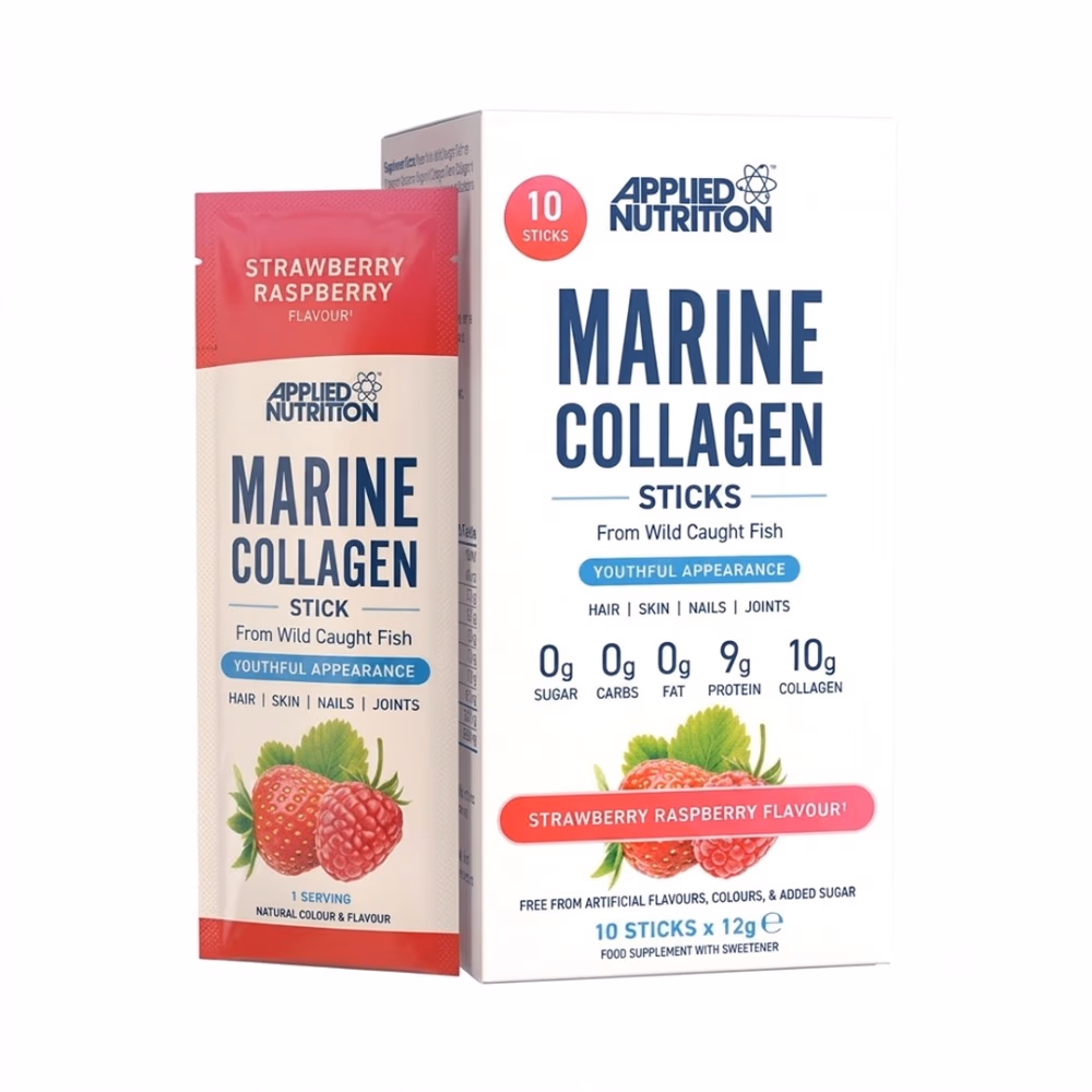 Applied Nutrition Marine Collagen Sticks 10 Sticks x 12g – Strawberry Raspberry | 10g Collagen from Wild Caught Fish | Hair, Skin, Nails & Joints 1