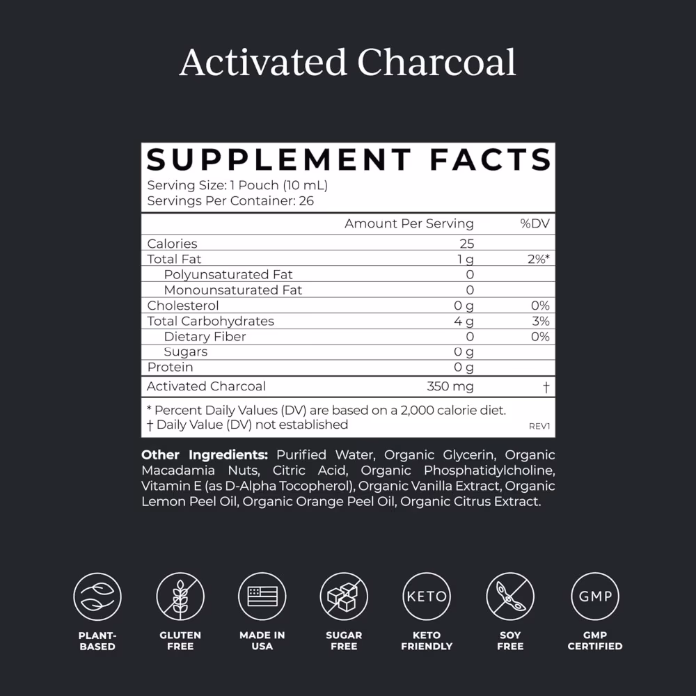 Cymbiotika Activated Charcoal Lemon Cream – Daily Detox Liquid Supplement | 26 x 10ml Pouches 4