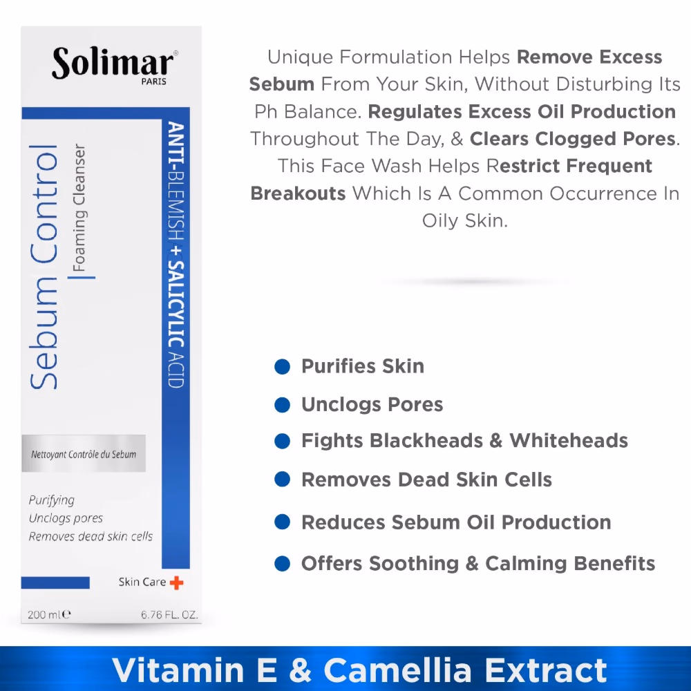 SOLIMAR Sebum Control Foaming Cleanser 200ml – Oil Control & Acne Prevention for Oily Skin 3