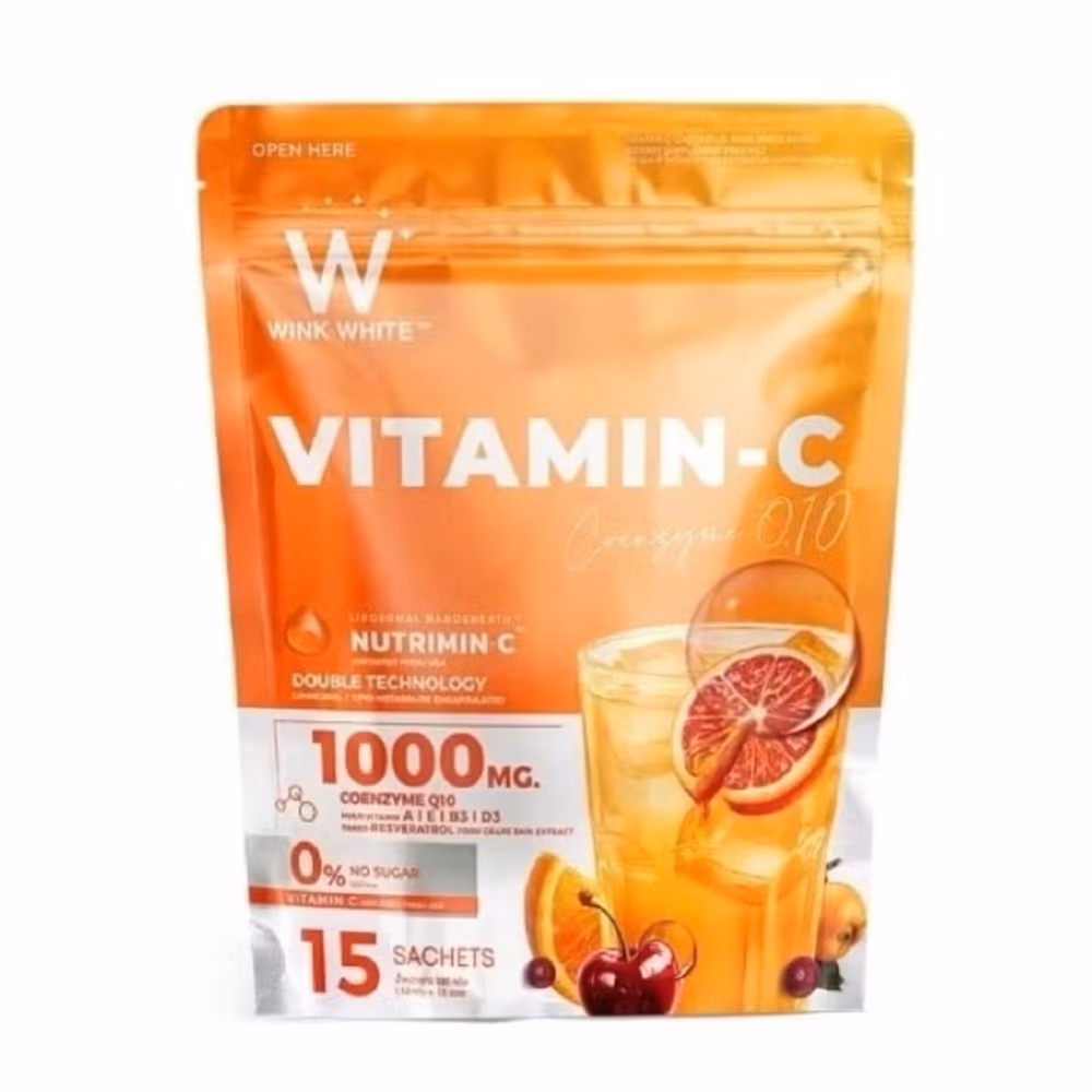 Wink White Vitamin C Cocozyme Q10 Powder Drink, 1000mg Vitamin C with Coenzyme Q10, Multivitamins & Resveratrol, 15 Sachets 1