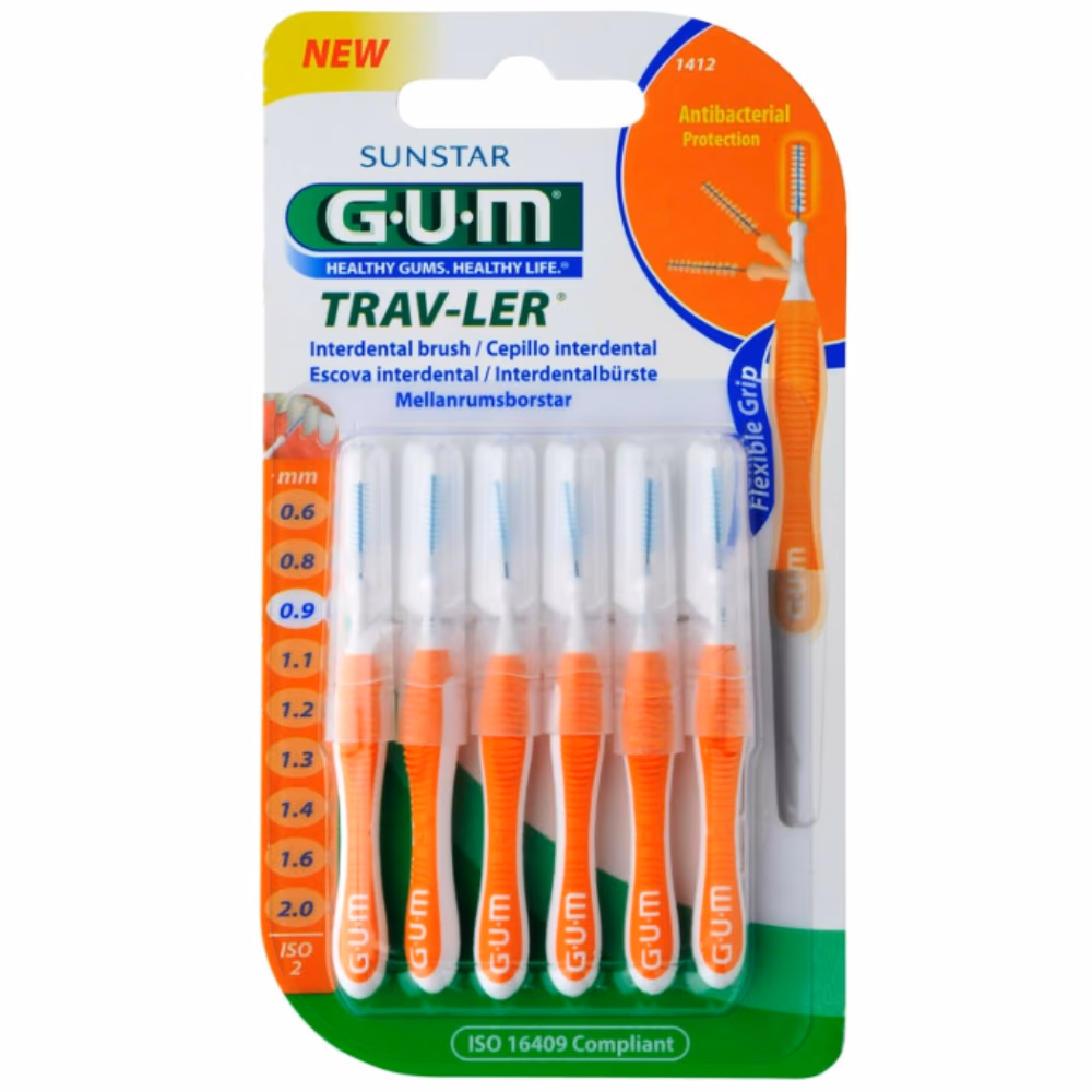 GUM TRAV-LER Interdental Brush (1412) 0.9mm - Pack of 6 1