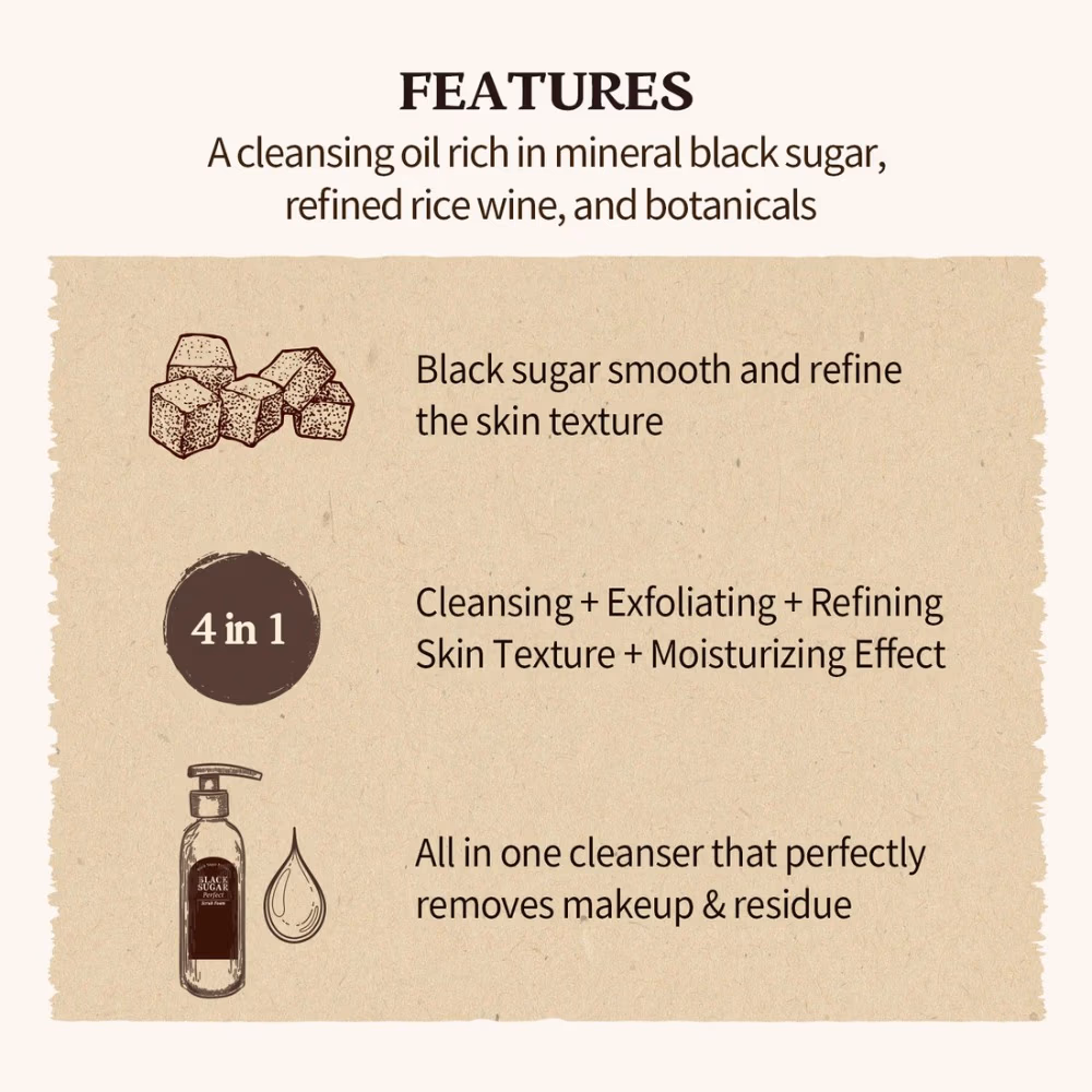 Skinfood Black Sugar Perfect Cleansing Oil 200ml – Black Sugar Extract, Rice Wine & Multi Fruit Complex | Makeup Removal & Deep Cleansing 3